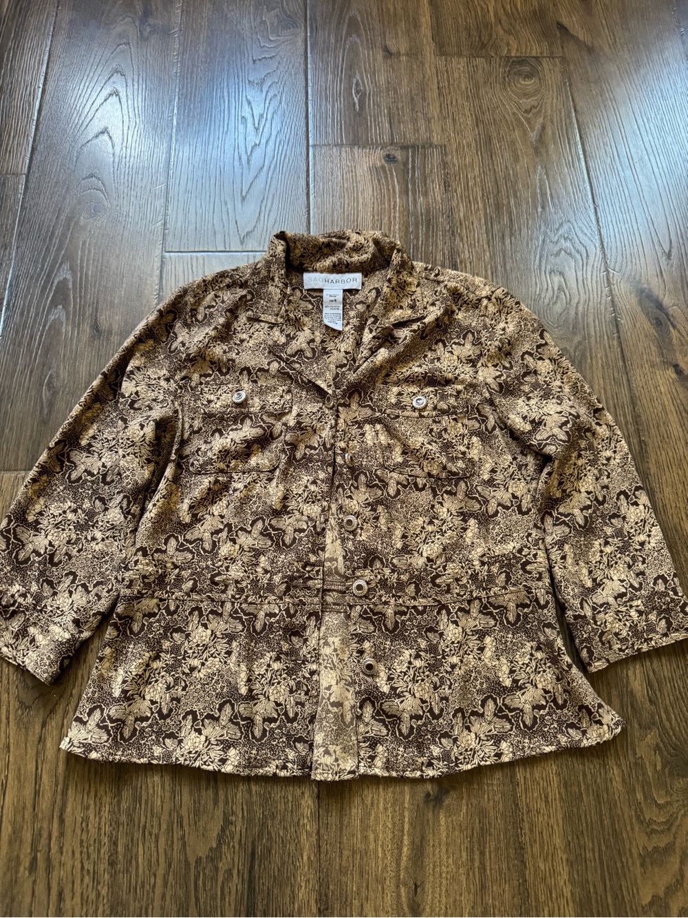 Sag Harbor Brown and Cream Floral Button-Front Shirt Jacket